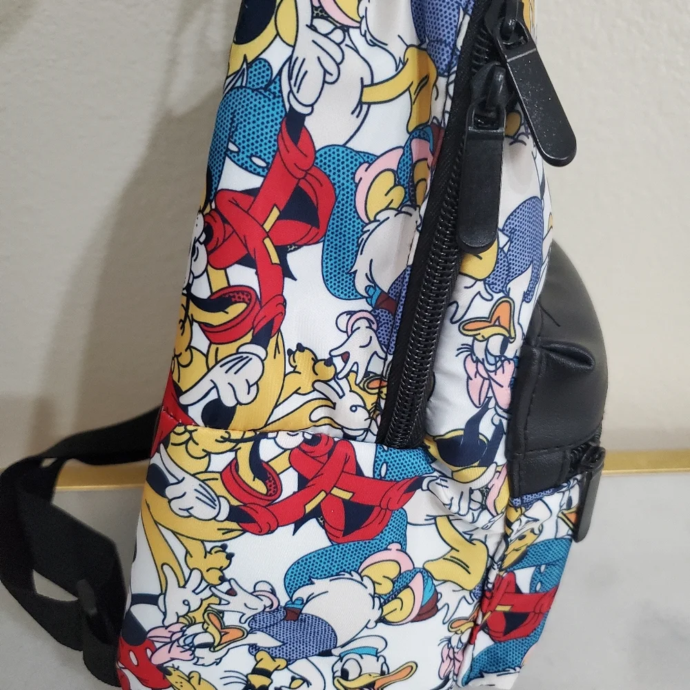 Disney Colorful Mickey Mouse Donald Duck Gang Nylon Backpack NEW Travel Bag